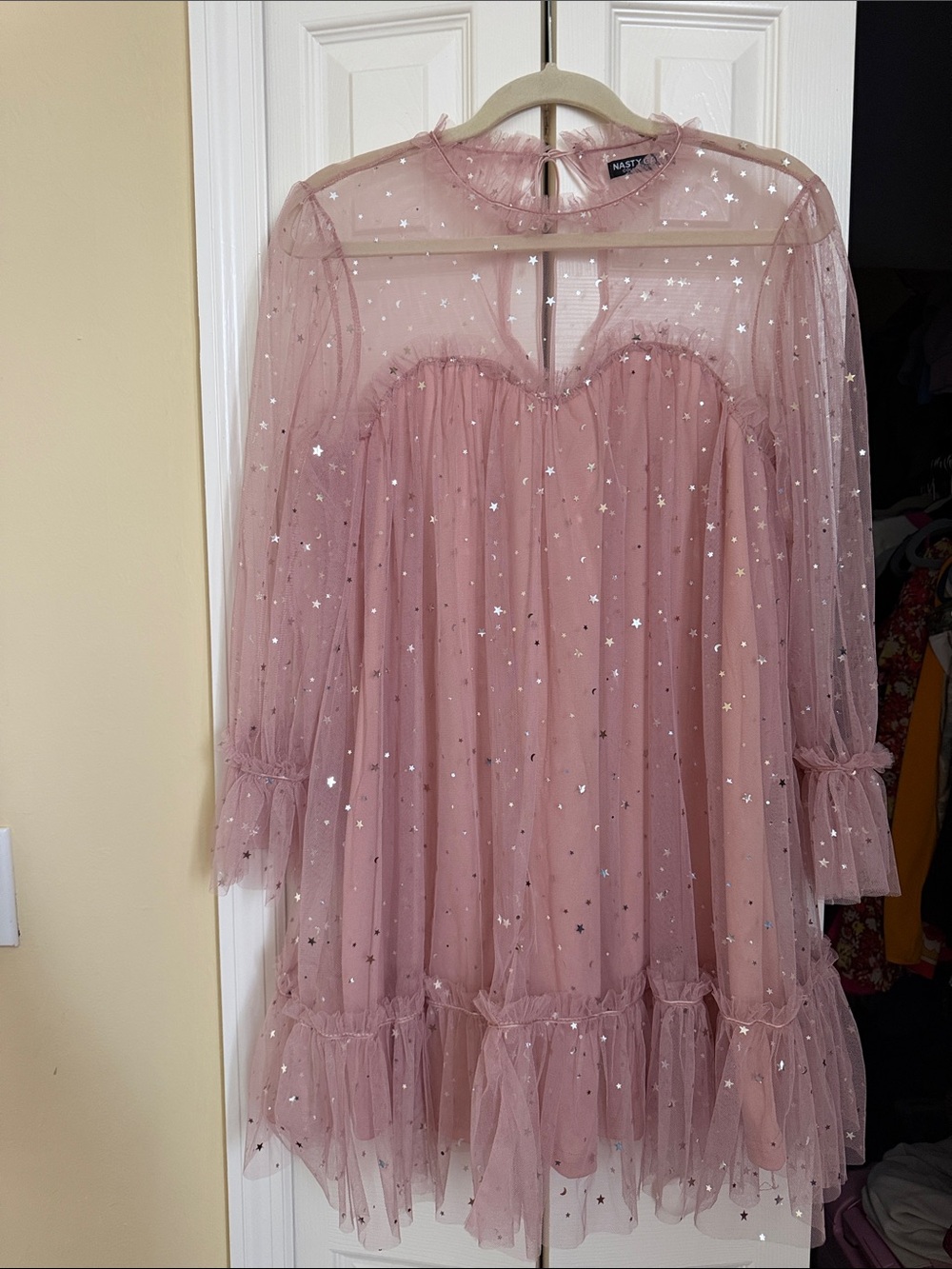 Nasty Gal Dusty Pink Star Tulle Mini Dress